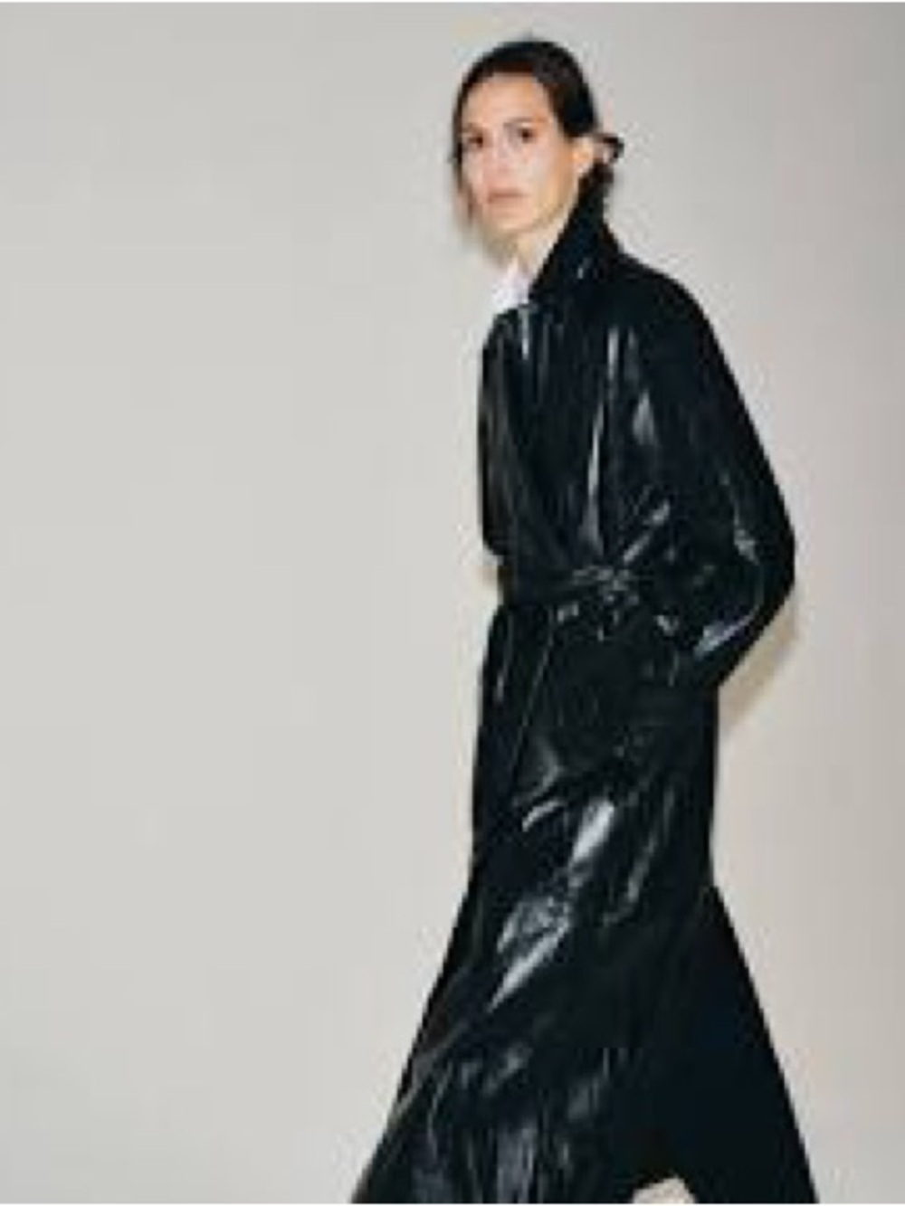 ZARA Faux Leather Trench Coat Lapel Collar Black Tie Belt NWT Size M